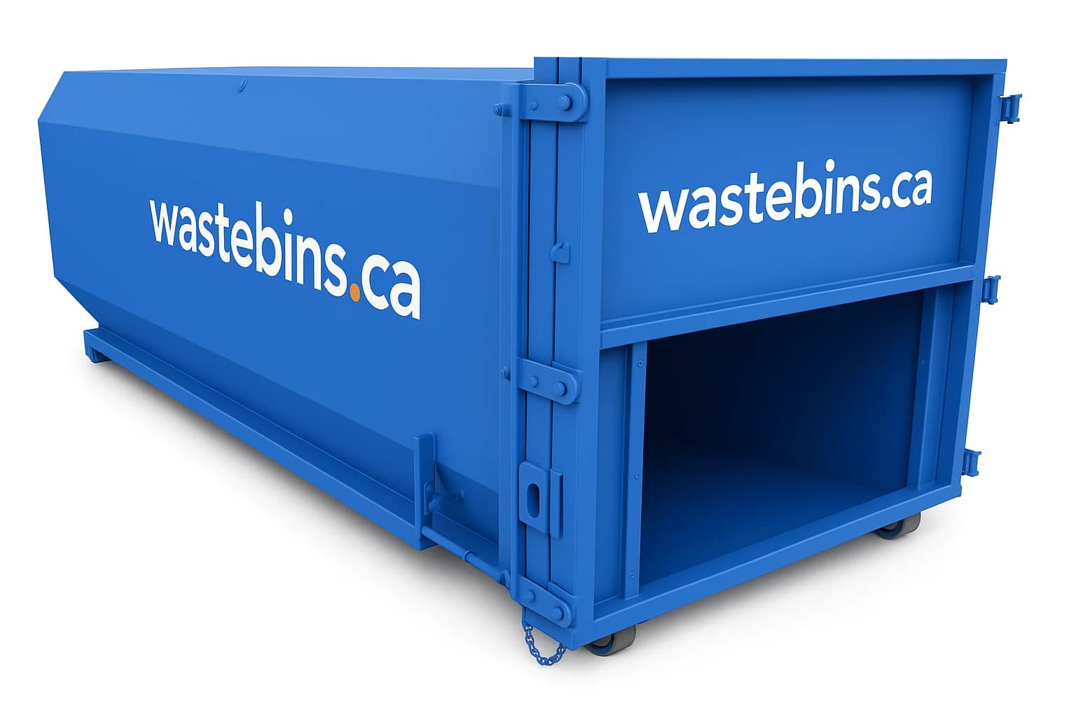 Roll-Off Compactor — Wastebins.ca, brand-blue powder-coated steel