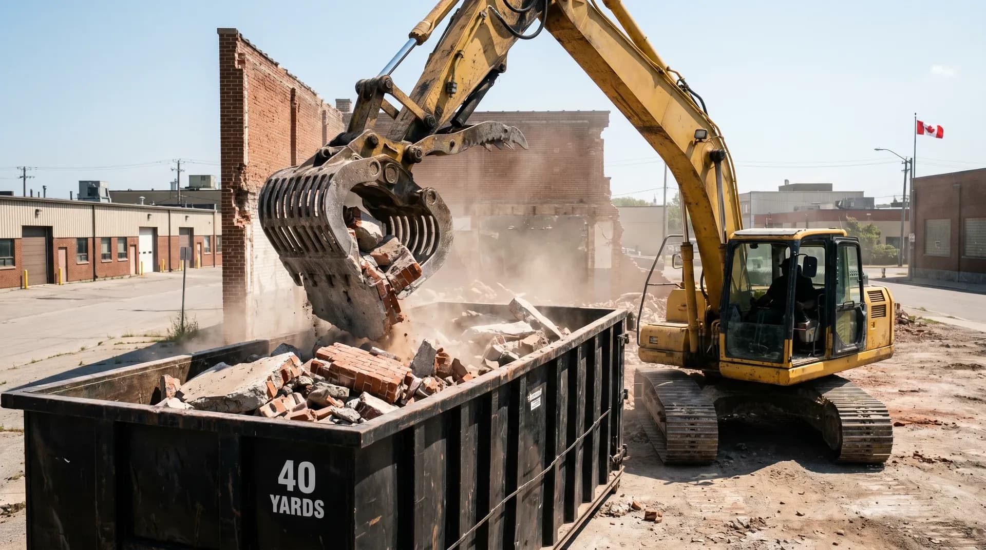 Conteneur roll-off sur chantier à Hamilton, Ontario — Wastebins.ca